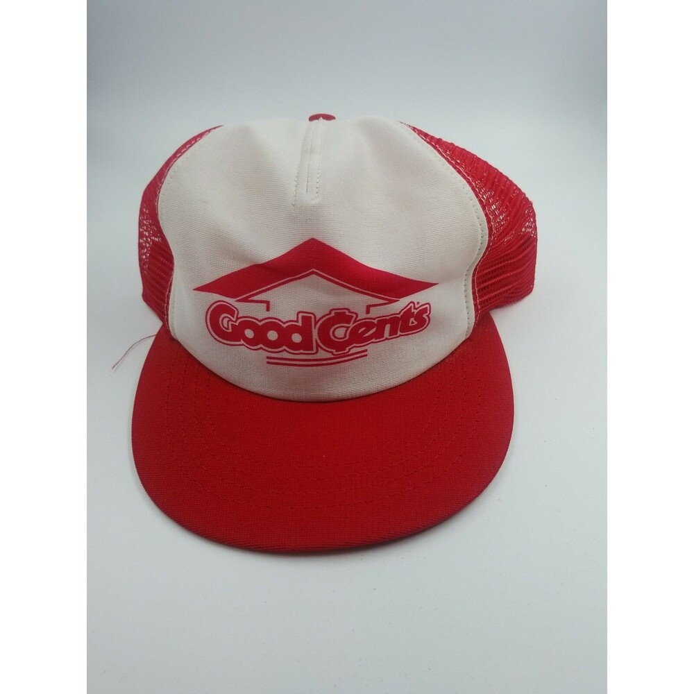 Vintage USA MADE Good Cents Trucker Hat Snapback Mesh Cap Red White H2